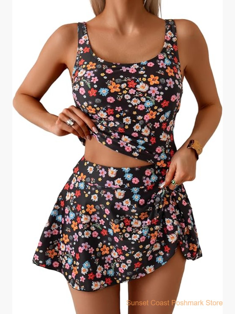 Tankini Swimsuit Tummy Control High Waisted Swim Skirt Set